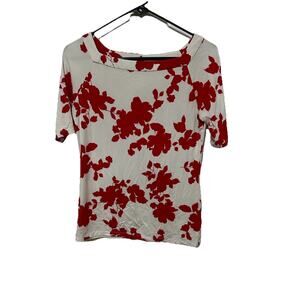 TALBOTS Women’s Red & White Floral Pattern Pullover Blouse Top Size XS